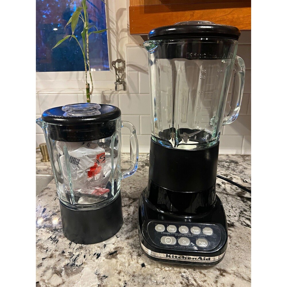 KitchenAid KSB5 Black Glass Blender 40oz w/2 Jars & Lids 5-Speed Pulse